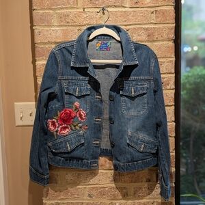 Frida Kahlo Up-cycled Embroidered Denim Jacket with Floral Design